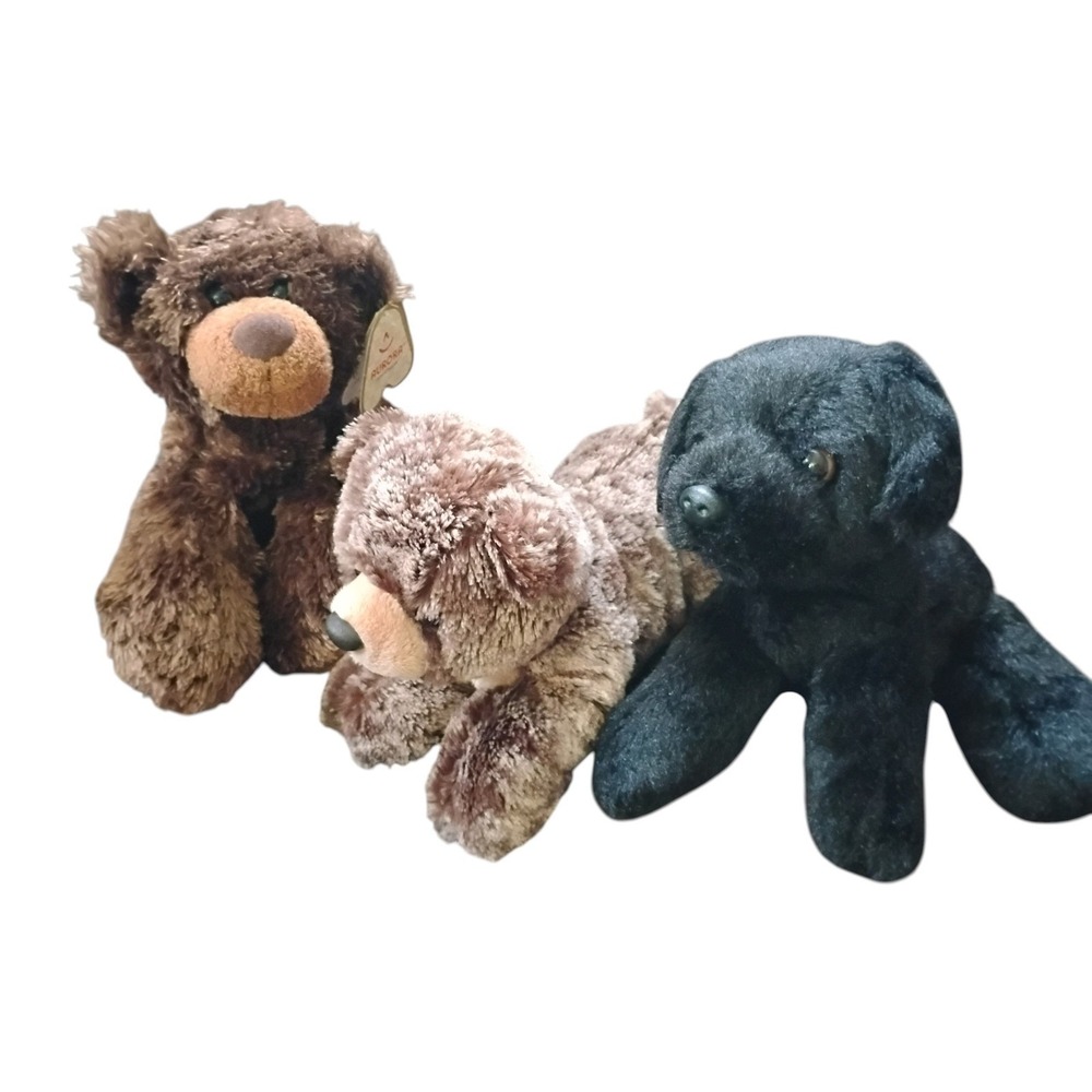 Aurora Plush Bundle Brown Bears and Black Dog Stuffed Animal Trio Lot